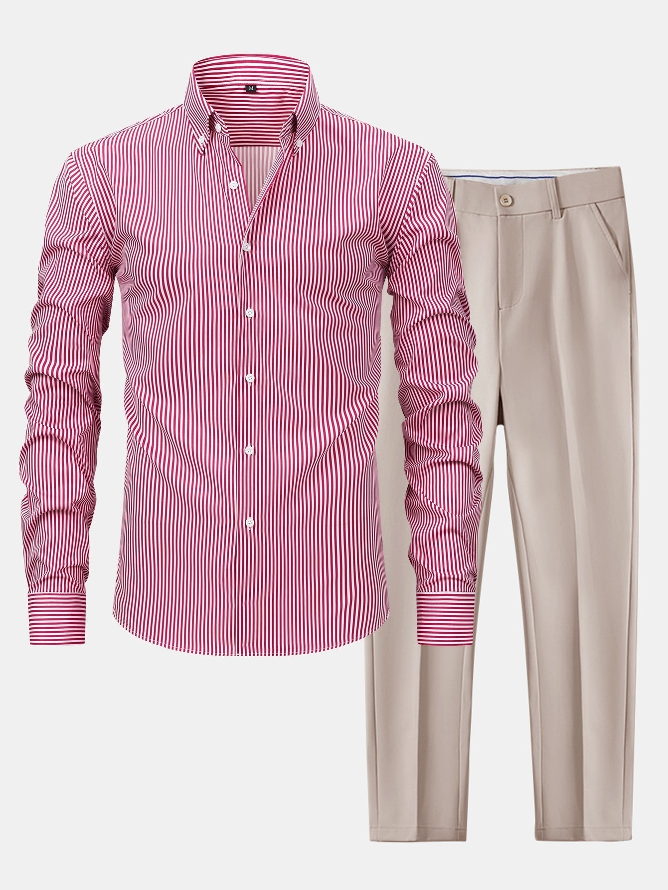 hola STRIPED LONG SLEEVE BUTTON-DOWN SHIRT & SLIM FIT SKINNY LEG PANTS