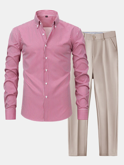 hola STRIPED LONG SLEEVE BUTTON-DOWN SHIRT & SLIM FIT SKINNY LEG PANTS