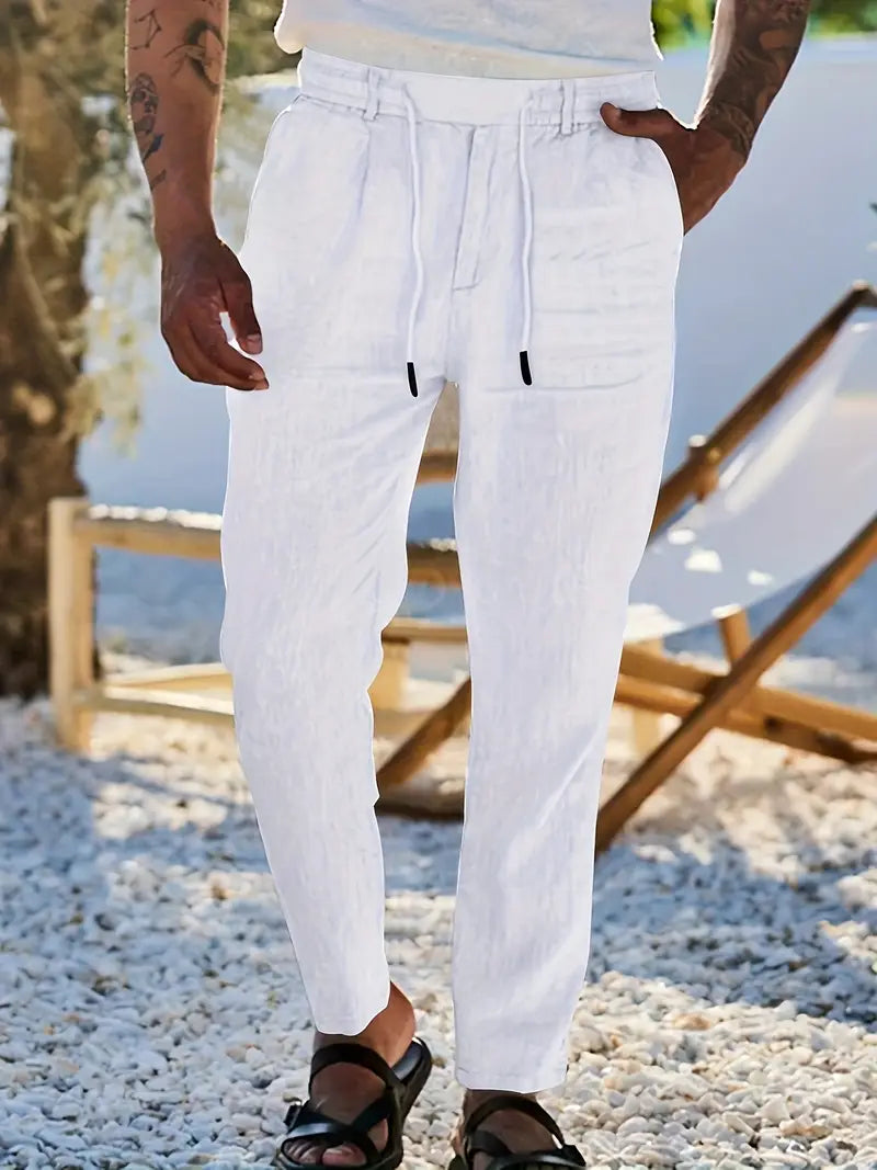 Joshua | Wide-leg linen pants with drawstring