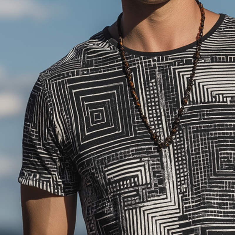 Dennis | Men'S Retro Casual Shabby Mosaic Printed Round Neck Short Sleeve T-Shirt