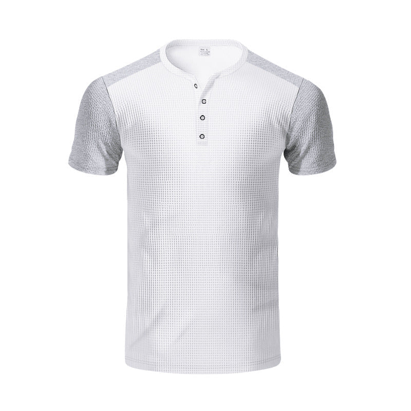 Erik | Men'S Spring And Summer Fashion Casual Waffle Color Contrast Stitching Henry Collar Short Sleeve T-Shirt