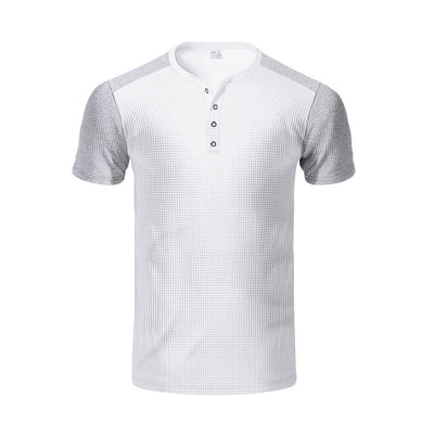 Erik | Men'S Spring And Summer Fashion Casual Waffle Color Contrast Stitching Henry Collar Short Sleeve T-Shirt