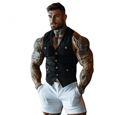 Ernesto | Men'S Casual Breathable Cotton V-Neck Single-Breasted Multi-Pocket Slim Vest