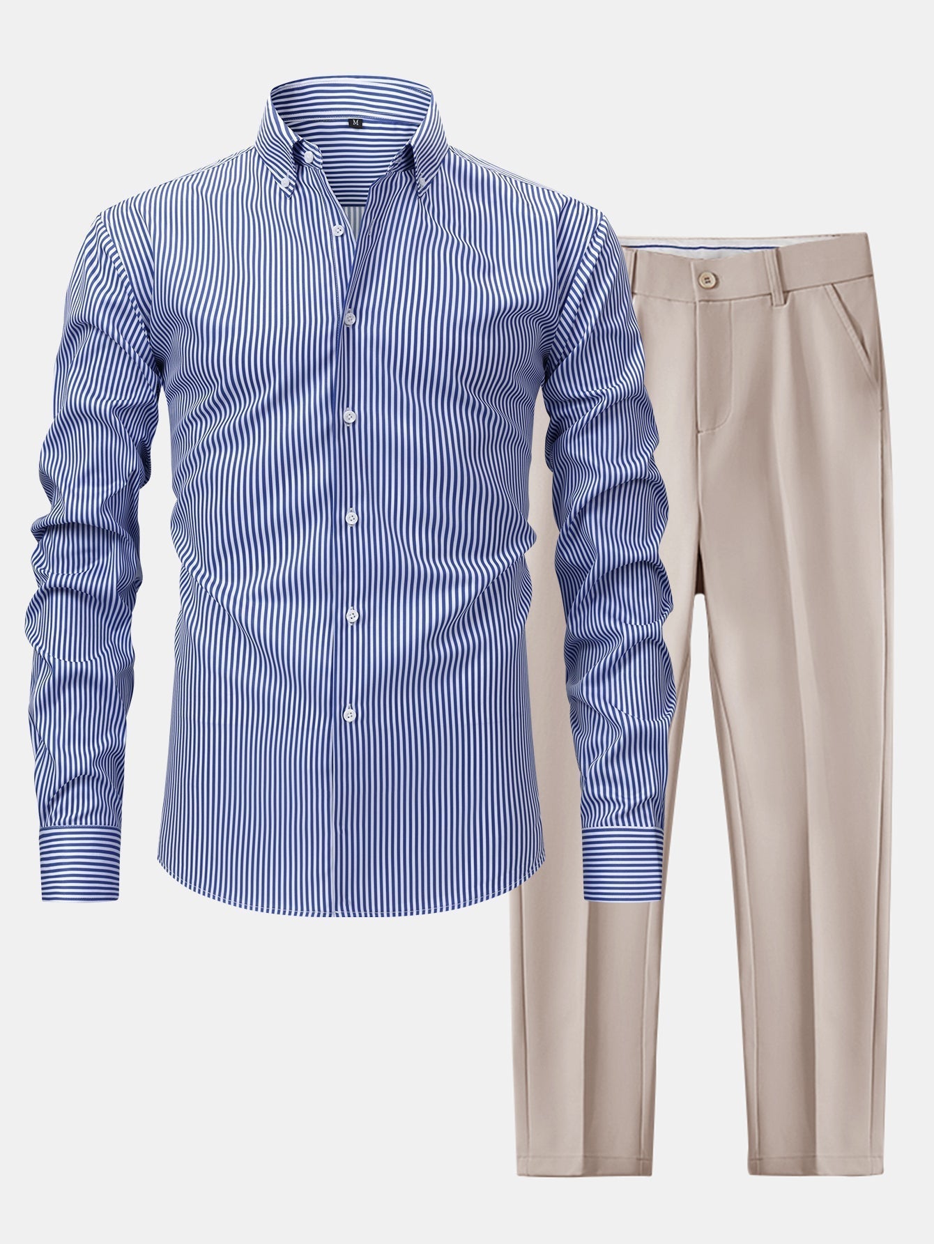 hola STRIPED LONG SLEEVE BUTTON-DOWN SHIRT & SLIM FIT SKINNY LEG PANTS