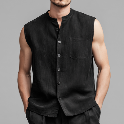 Jack | Men'S Vintage Faux Suede Stand Collar Single Breasted Patch Pocket Loose Sleeveless Shirt