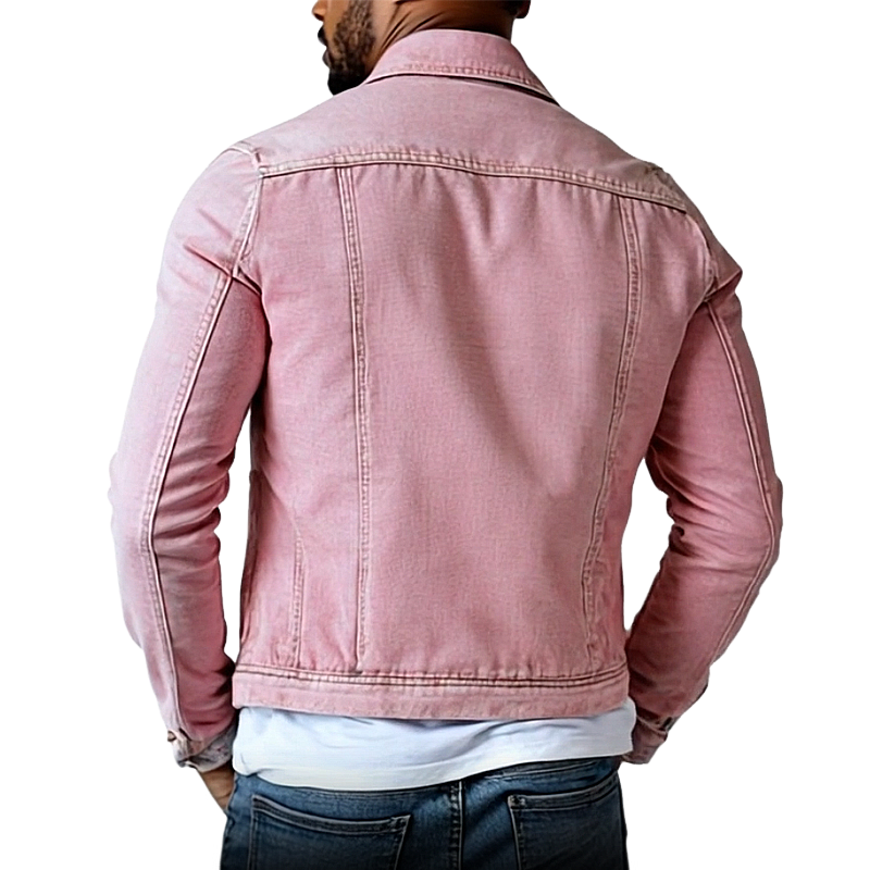 Men's Vintage Washed Lapel Multi Pocket Denim Jacket