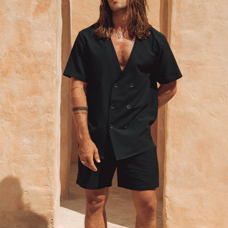 Arturo | Men'S Spring And Summer Fashion Casual Chiffon V-Neck Double-Breasted Short-Sleeved Shirt