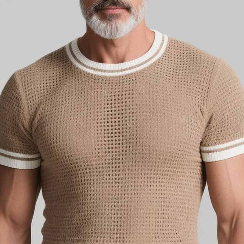 David | Men'S Slim Fit Colorblocked Round Neck Short Sleeve Knitted T-Shirt