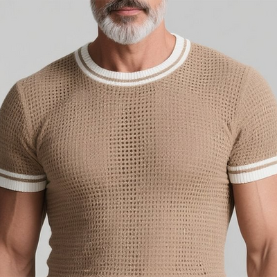 David | Men'S Slim Fit Colorblocked Round Neck Short Sleeve Knitted T-Shirt