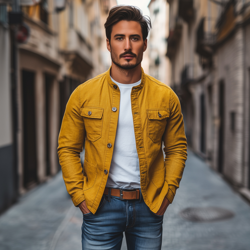 Spencer | Men'S Casual Breathable Solid Color Cotton Stand Collar Single Breasted Multi-Pocket Cargo Jacket