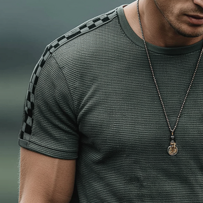 Blake | Men'S Retro Casual Waffle Checkerboard Round Neck Short Sleeve T-Shirt