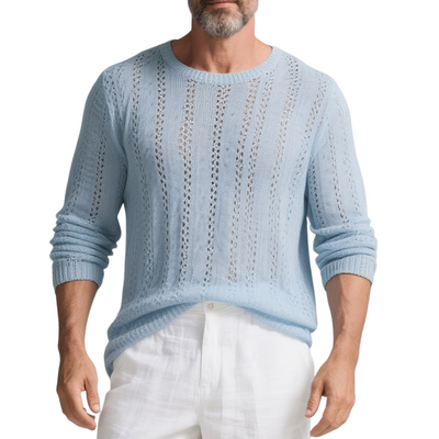 Rogelio | Men'S Solid Color Hollow Out Knit Round Neck Long Sleeve Sweater