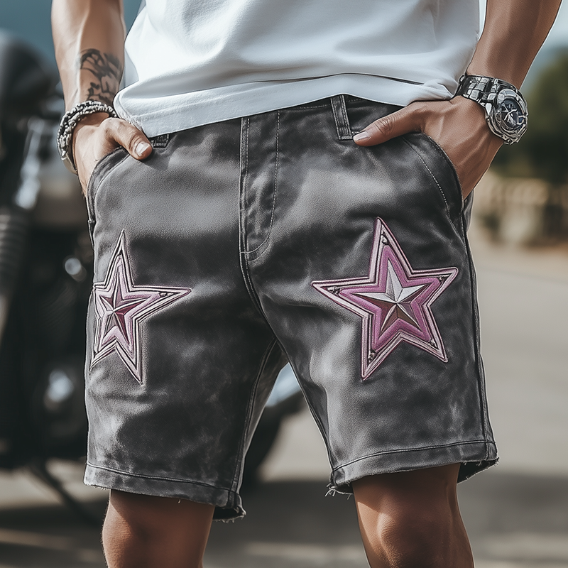 Fabian | Men'S Spring And Summer Fashion Casual Suede Embroidered Shorts