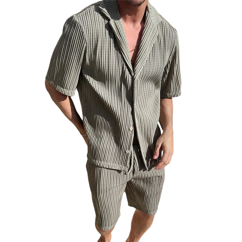 Owen | Men'S Summer Fashion Casual Textured Fabric Short Sleeve Shirt Shorts Set