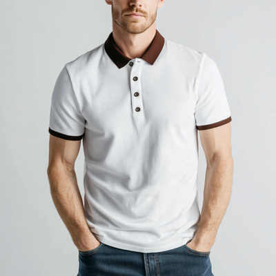 Malcolm | Men'S Casual Cotton Blend Colorblock Ribbed Lapel Slim Fit Short Sleeve Polo Shirt