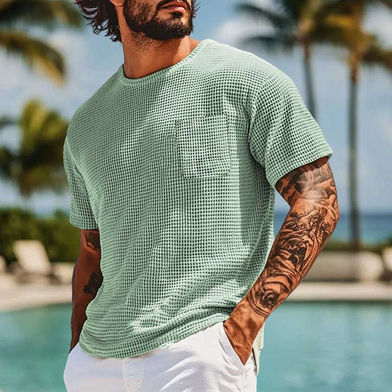 James | Men'S Solid Color Waffle Round Neck Short Sleeve T-Shirt