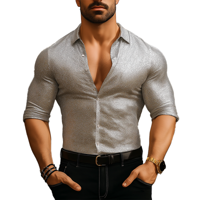 Gerardo | Men'S Summer Fashion Textured Fabric Long Sleeve Shirt