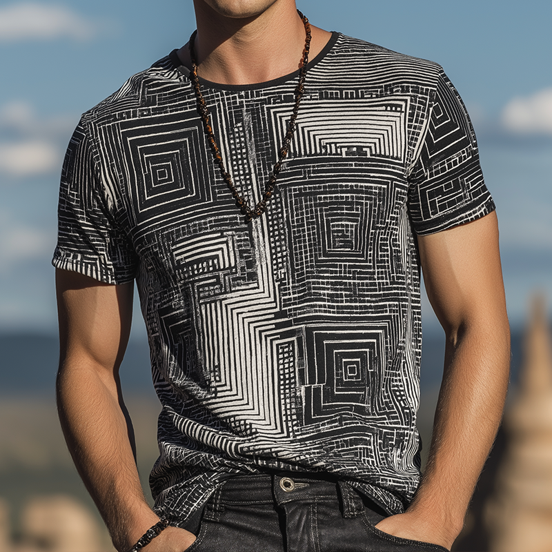 Dennis | Men'S Retro Casual Shabby Mosaic Printed Round Neck Short Sleeve T-Shirt