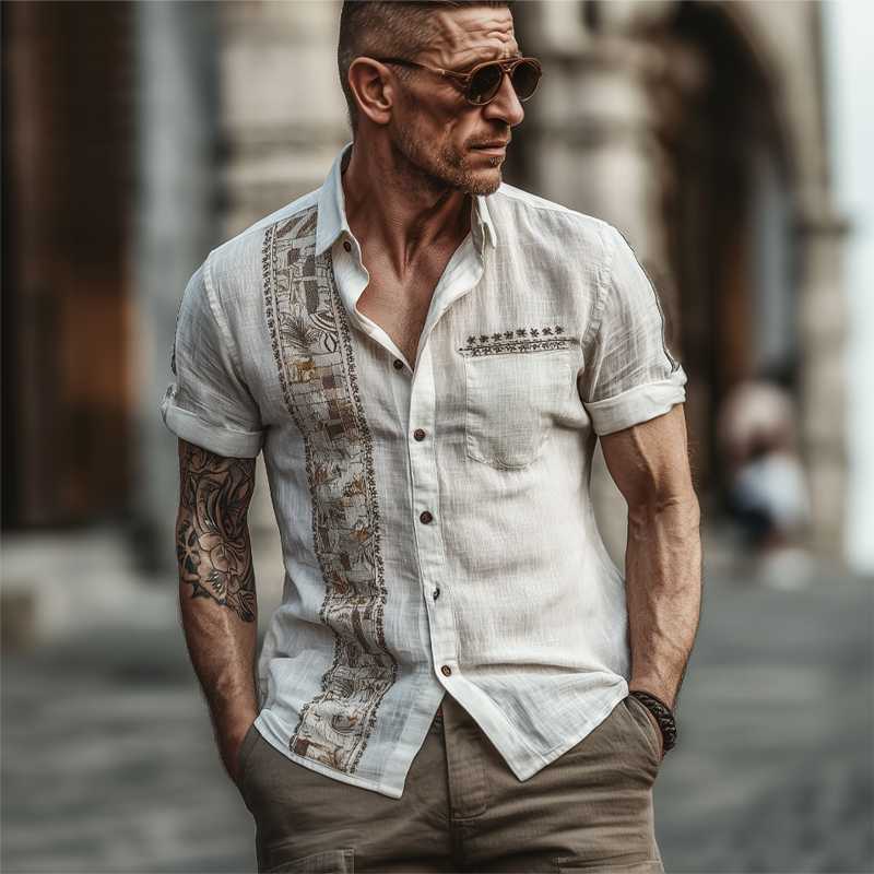 Derek | Men'S Retro Geometric Short Sleeve Lapel Shirt