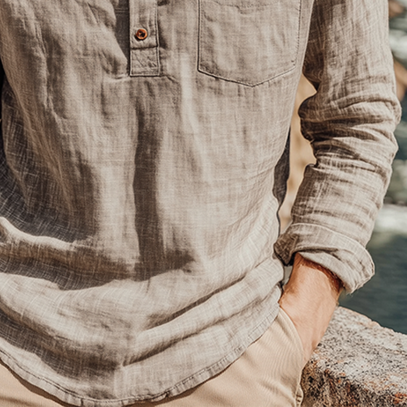 Uriah | Men'S Spring And Summer Classic Casual Henley Collar Cotton And Linen Loose Long Sleeve T-Shirt
