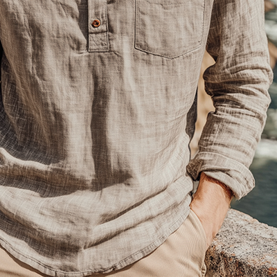 Uriah | Men'S Spring And Summer Classic Casual Henley Collar Cotton And Linen Loose Long Sleeve T-Shirt