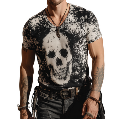 Herman | Men'S Retro Casual Skull Print Round Neck Short Sleeve T-Shirt