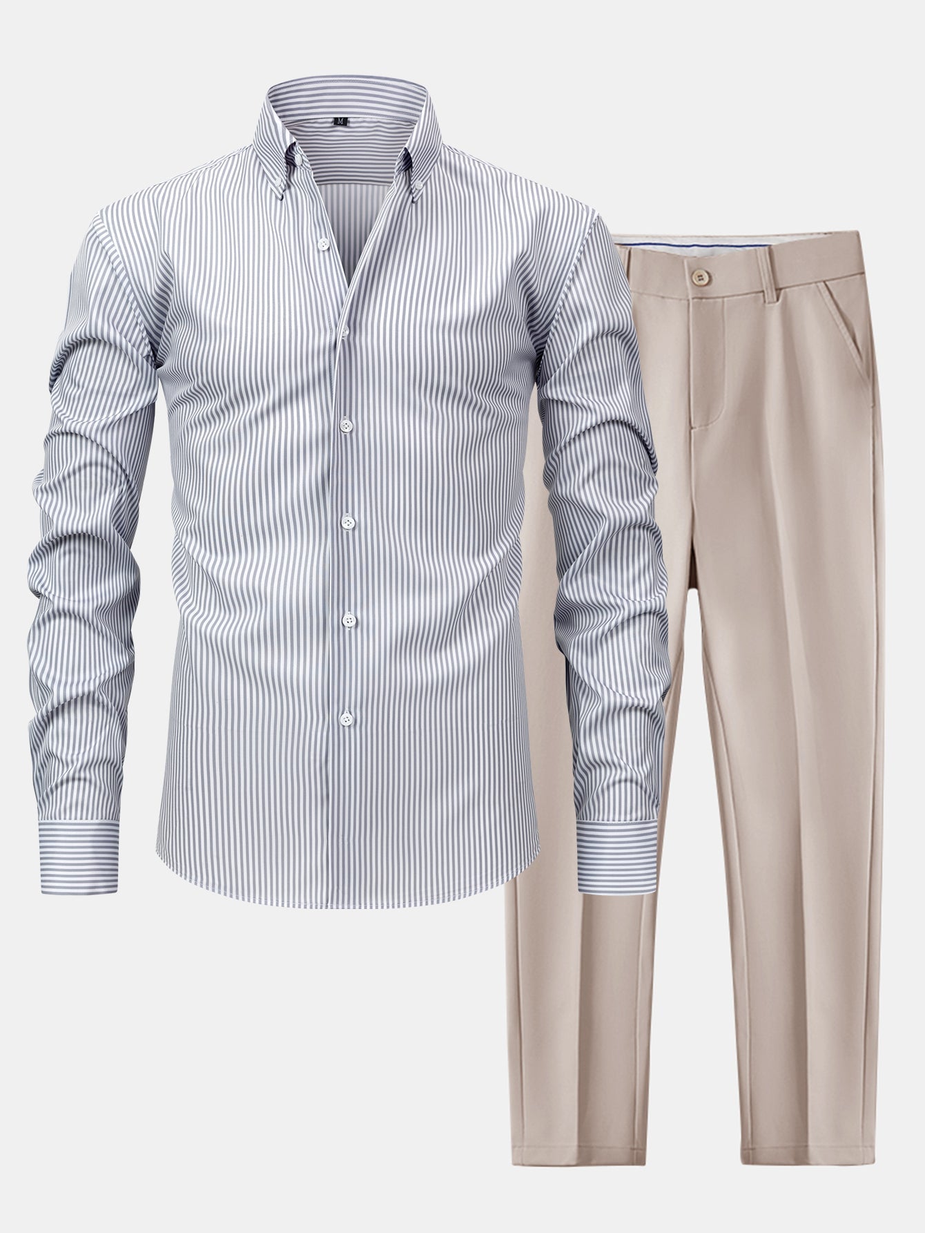 hola STRIPED LONG SLEEVE BUTTON-DOWN SHIRT & SLIM FIT SKINNY LEG PANTS