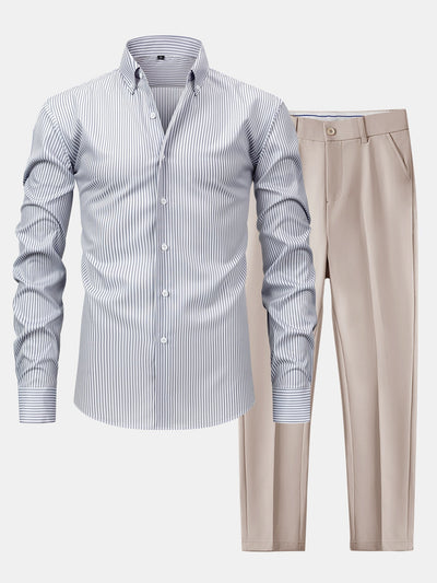 hola STRIPED LONG SLEEVE BUTTON-DOWN SHIRT & SLIM FIT SKINNY LEG PANTS