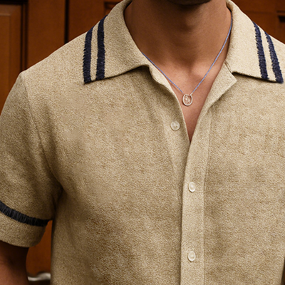 Alfred | Men'S Retro Casual Suede Striped Print Lapel Short Sleeve Shirt