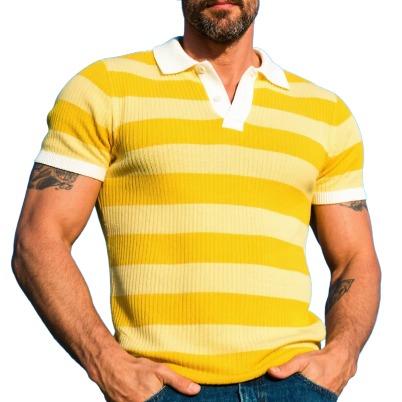 Harrison | Men'S Striped Knitted Short Sleeve Polo Shirt
