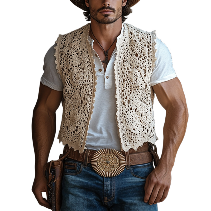 Milton | Men'S Western Style Solid Color Crochet Buttonless Vest