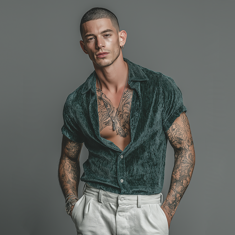 Clyde | Men'S Retro Casual Velvet Lapel Short Sleeve Shirt