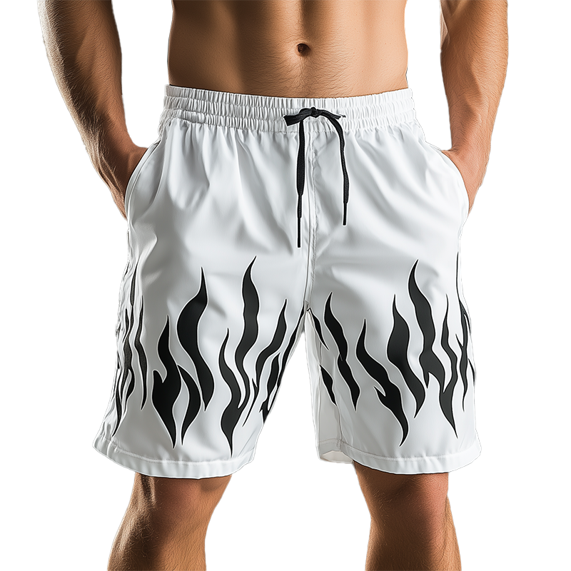 Armand | Men'S Summer Fashion Flame Print Cotton Blend Sports Shorts