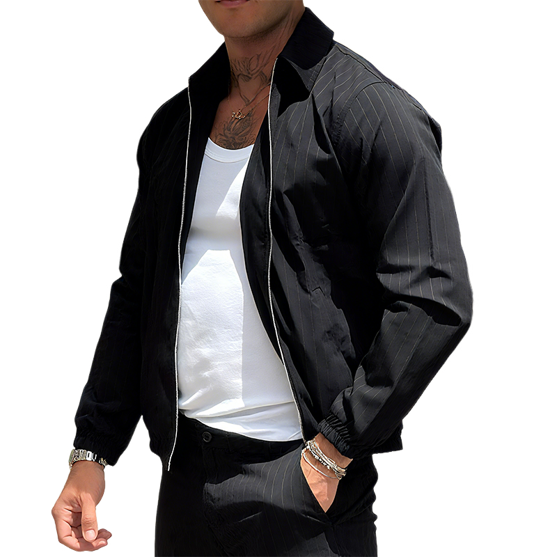 Travis | Men'S Vintage Casual Lapel Striped Zipper Jacket