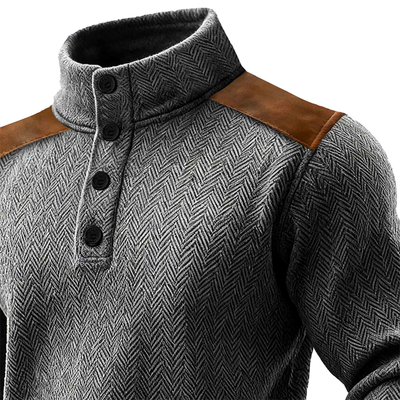 Bader® | Men's Vintage Herringbone Paneled Faux Suede Stand Collar Pullover Sweatshirt MTA0996J1X