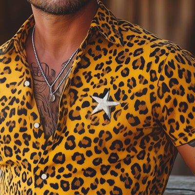 Javier | Men'S Summer Leopard Print Star Embroidery Short Sleeve Shirt