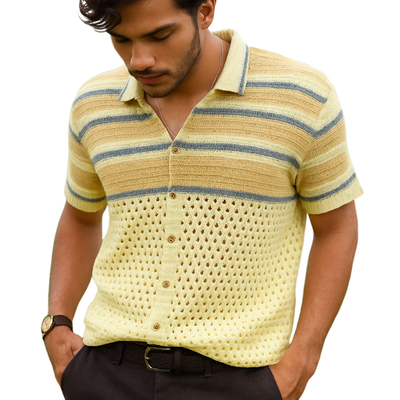 Robert | Men'S Summer Fashion Colorblock Knitted Short Sleeve Shirt