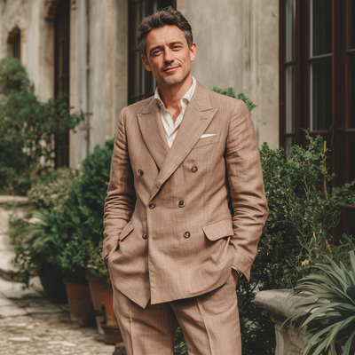 Clark | Men'S Vintage Elegant Breathable Linen Peak Lapel Double Breasted Slim Fit Blazer