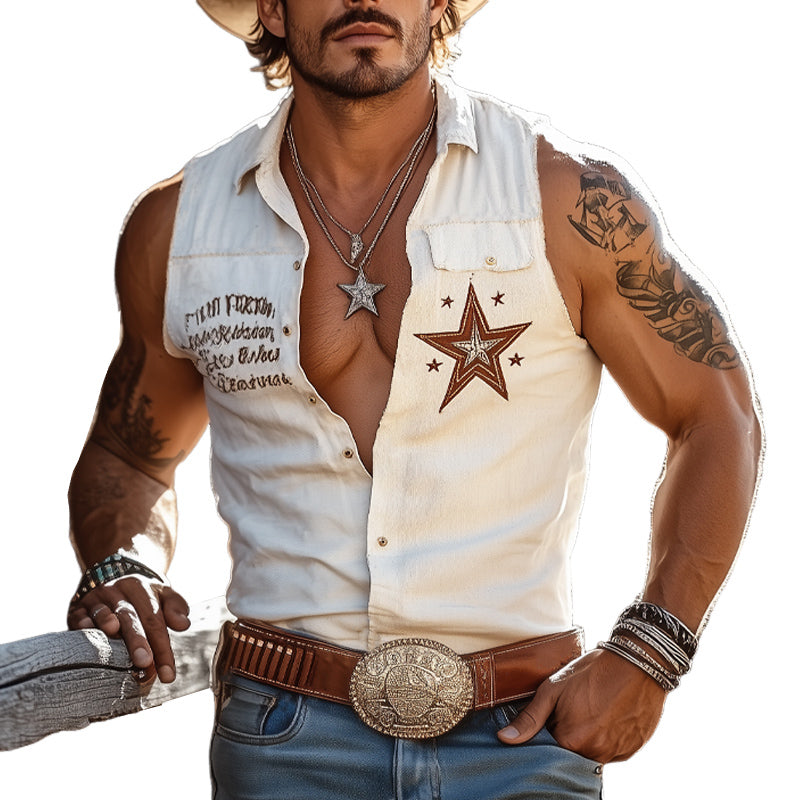 Raymond | Men'S Western Cowboy Style Embroidered Sleeveless Shirt