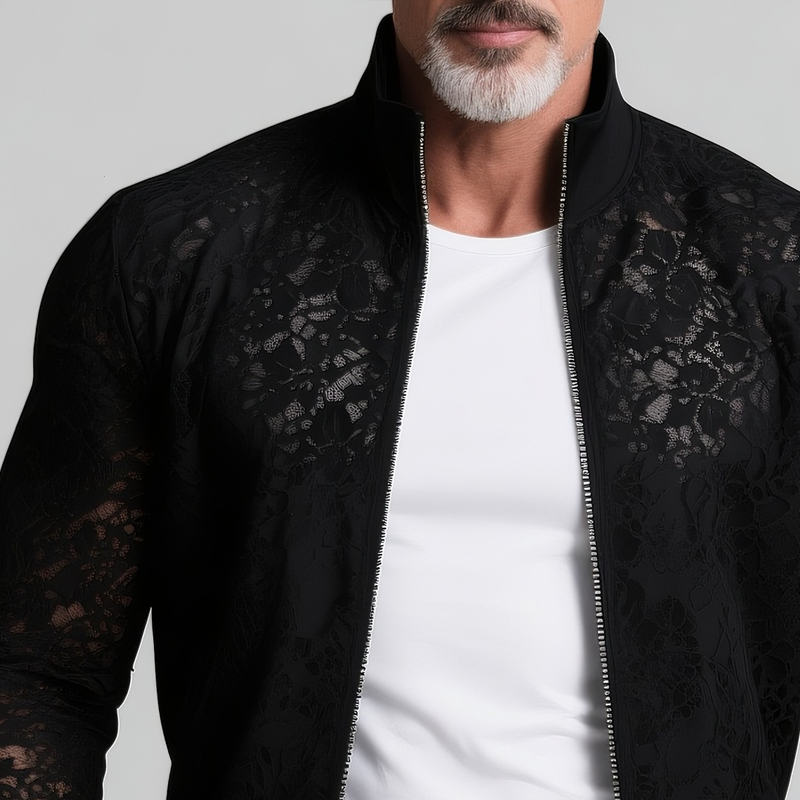 Preston | Men'S Solid Lace Stand Collar Zipper Slim Jacket