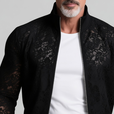 Preston | Men'S Solid Lace Stand Collar Zipper Slim Jacket