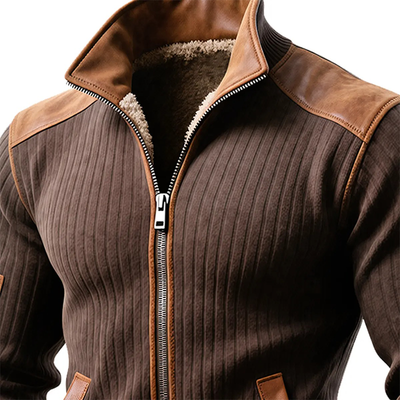 Ariel® | Men's Casual Knitted Stitching PU Lapel Zipper Jacket MTA0931J3X