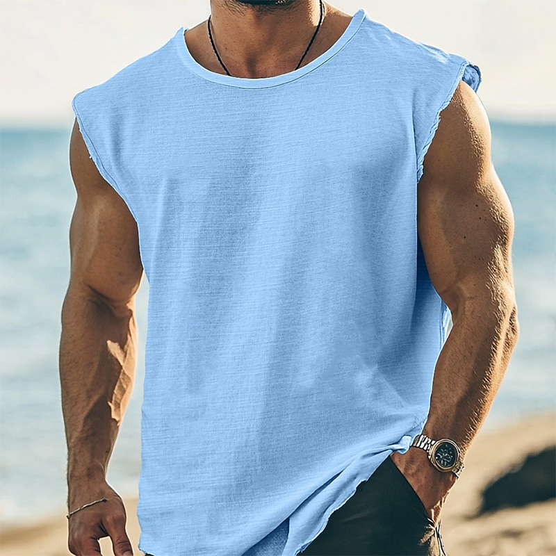 Austin | Men'S Solid Color Round Neck Cotton Blend Sleeveless T-Shirt