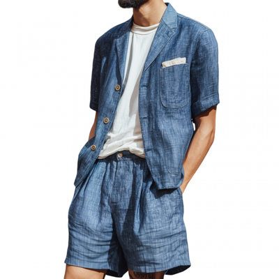 Dean | Men'S Casual Cotton Linen Notch Lapel Single-Breasted Short-Sleeved Shirt And Shorts Set (T-Shirts Excluded)