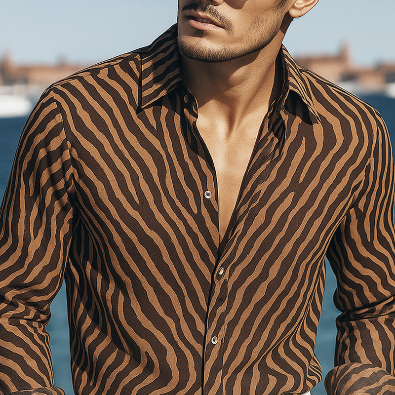 Joshua | Men'S Zebra Print Chiffon Lapel Long Sleeve Shirt