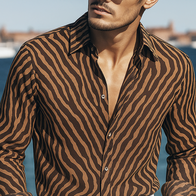 Joshua | Men'S Zebra Print Chiffon Lapel Long Sleeve Shirt