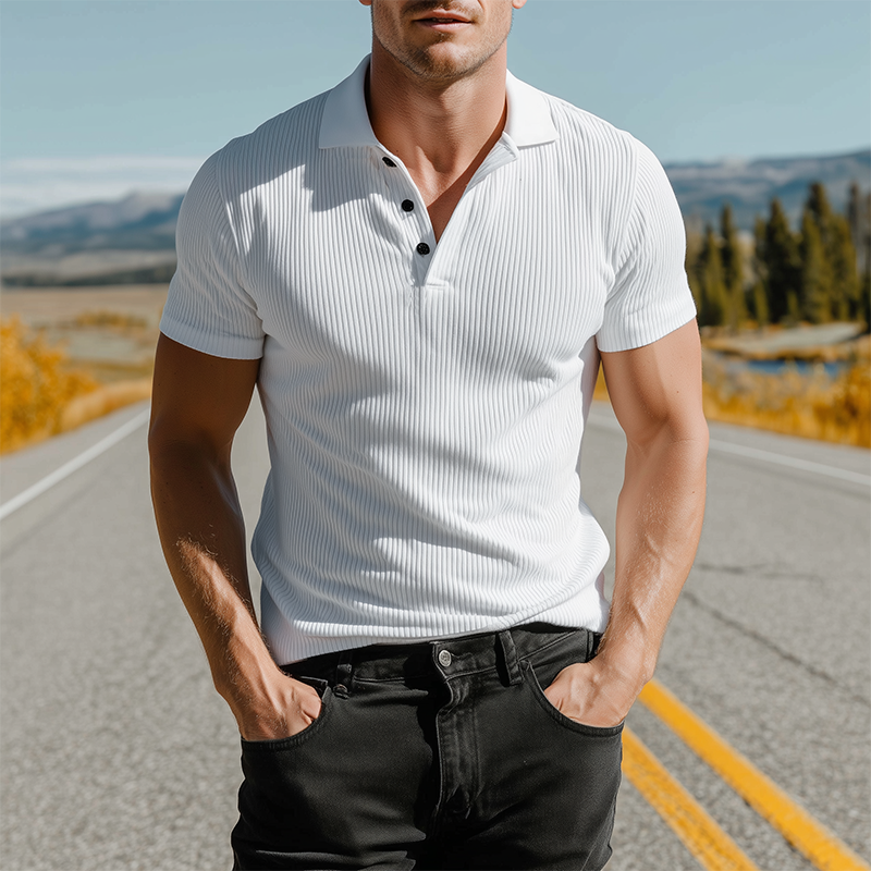 Bing | Men'S Spring And Summer Fashion Casual Ribbed Texture Fabric Slim Short-Sleeved Polo Shirt