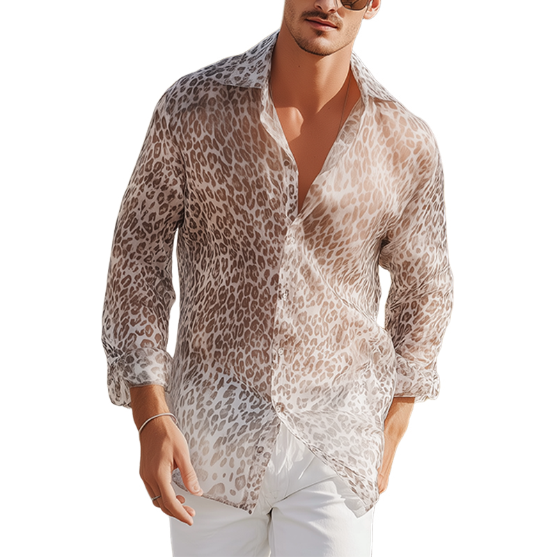 Juan | Men'S Summer Fashion Casual Chiffon Slightly Transparent Sexy Leopard Print Long Sleeve Shirt