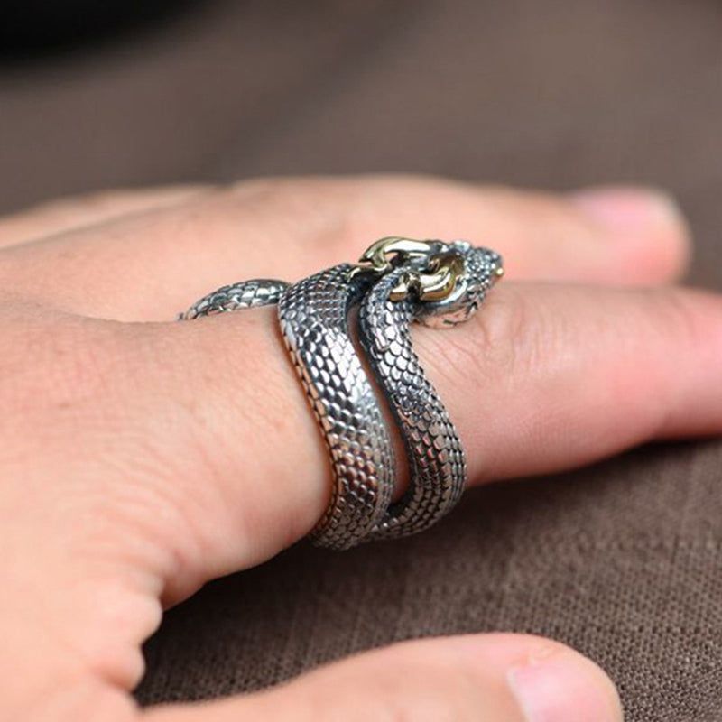 Manuel | Men'S Vintage S925 Silver Python Adjustable Ring