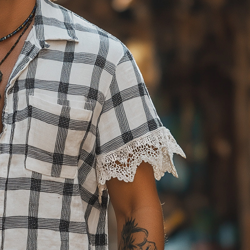 Malcolm | Men'S Summer Fashion Lace Patchwork Linen Short Sleeve Shirt